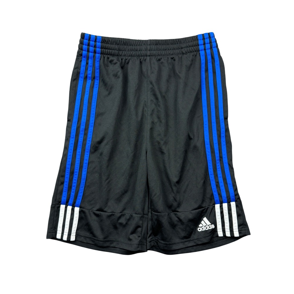 Adidas Kids Youth Boys Size XL Black Blue White 3-Stripe Mesh Athletic Shorts